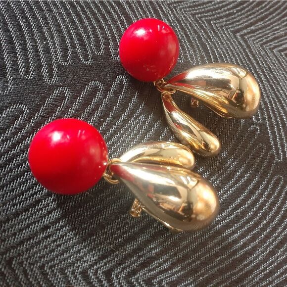 Zara Gold and Red Statement Earrings - Picture 6 of 9
